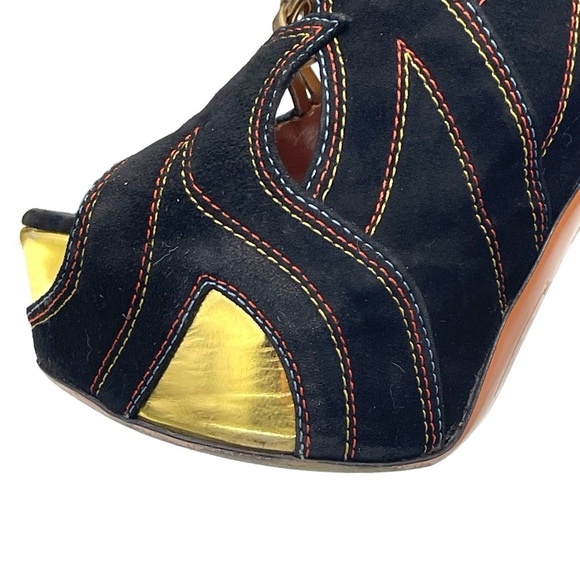 Alaïa Black Suede & Gold Flames Sky High Slingback Pumps W/Colored Stitching 8.5 - Picture 6 of 16